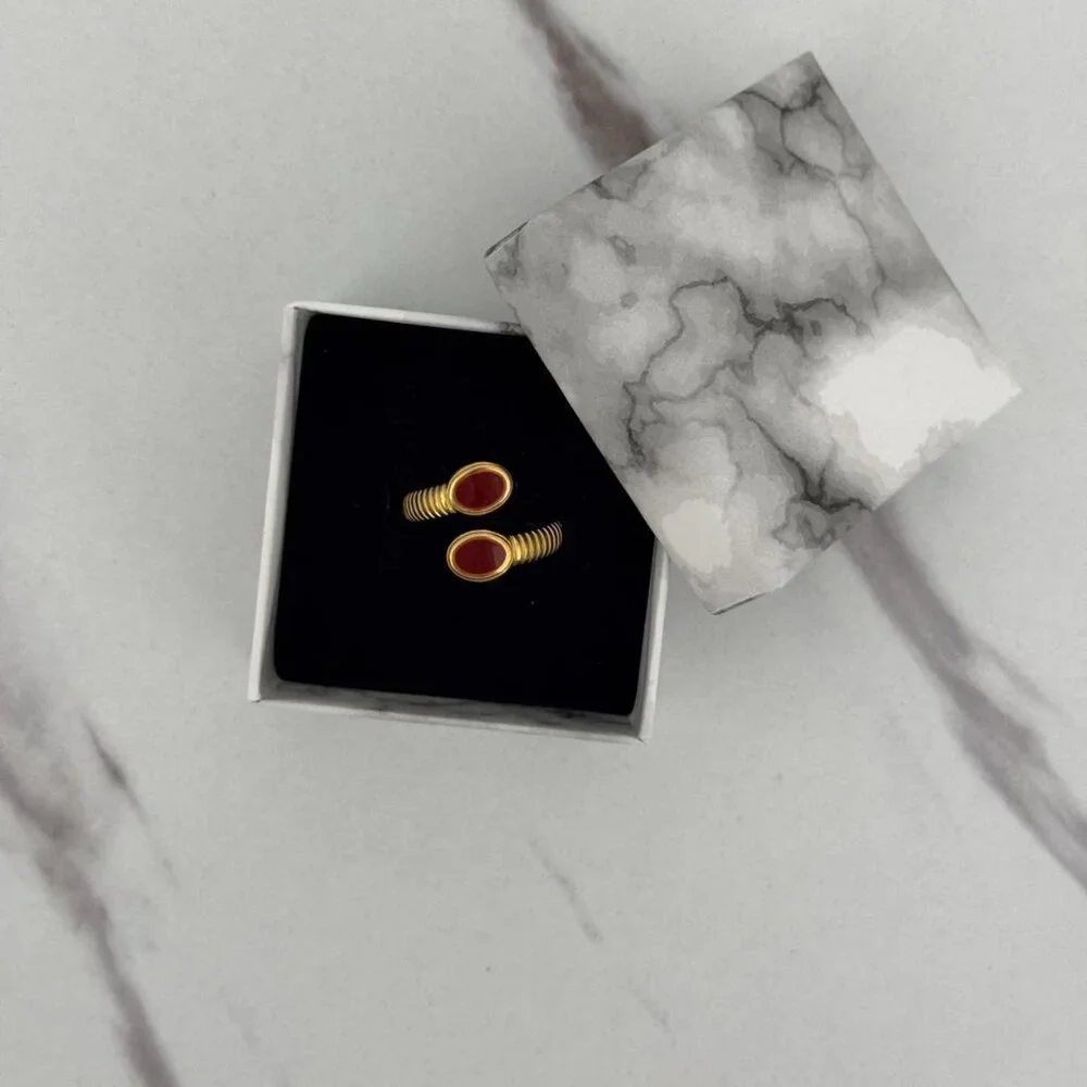 SKU0182 Retro Gold Burgundy Women Ring vintage inspired Stainless steel+gift box